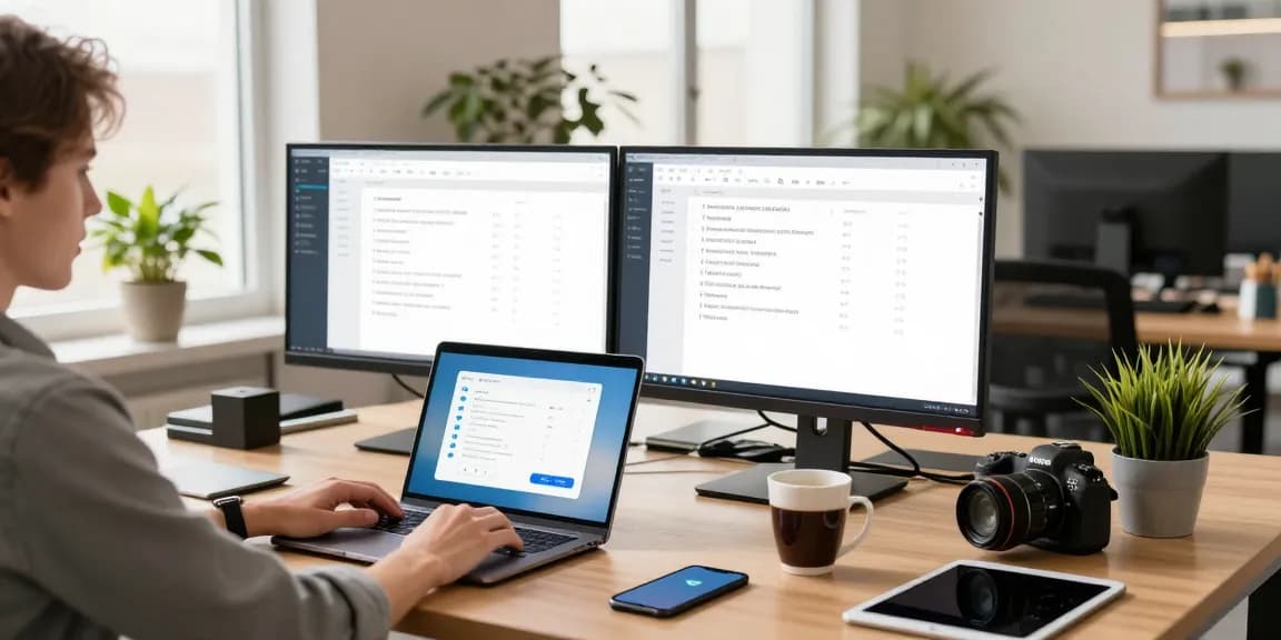 Configuring Telegram Chinese language settings on a laptop in a modern workspace.