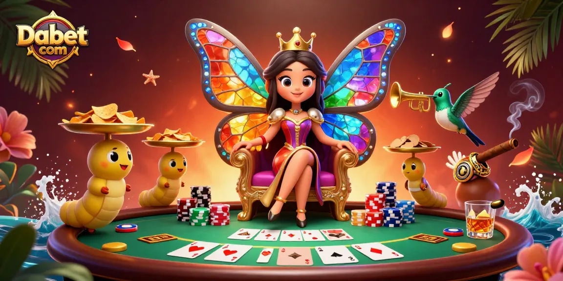 Engage in thrilling gameplay at Dabet com with a vibrant casino scene featuring poker elements.