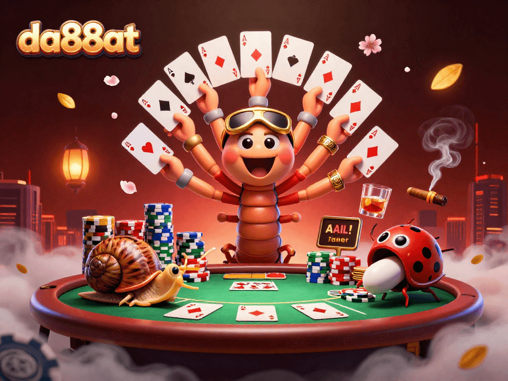 Experience thrilling poker action at da88at with fun characters like a millipede dealer and a high-roller snail.