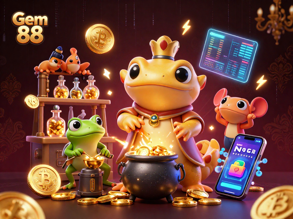 Engage in thrilling gaming experiences with Gem 88 as golden coins flow in a vibrant casino atmosphere.
