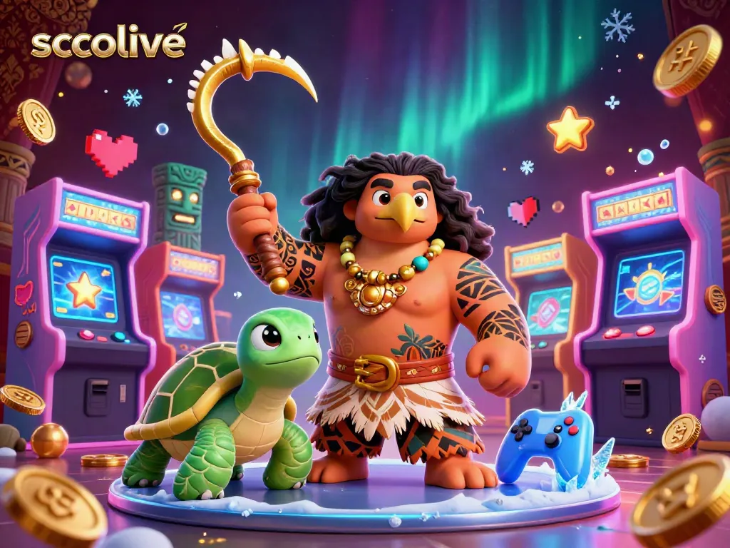Socolive's vibrant 3D gaming scene featuring a cartoon hawk demigod and turtle in a casino setting.