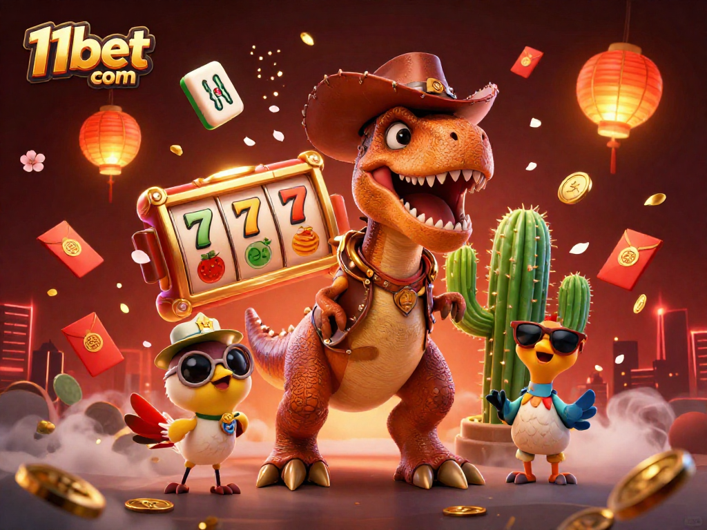 Engage in excitement with 11bet com where playful dinosaur characters celebrate gaming adventures.