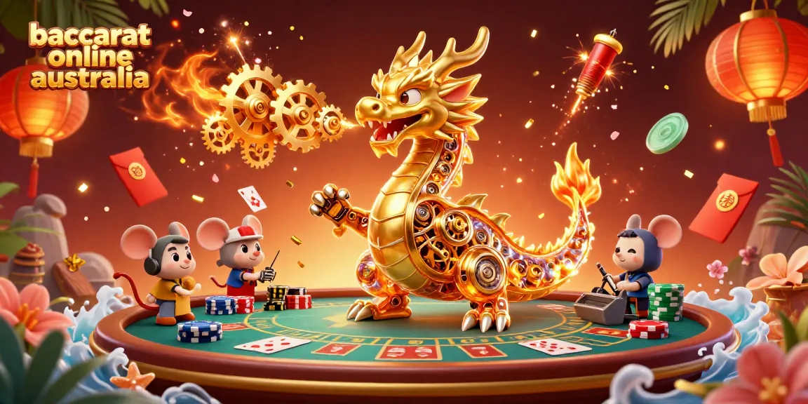 Baccarat online Australia: Experience the thrill of playing cards with a golden dragon in an exquisite 3D scene.