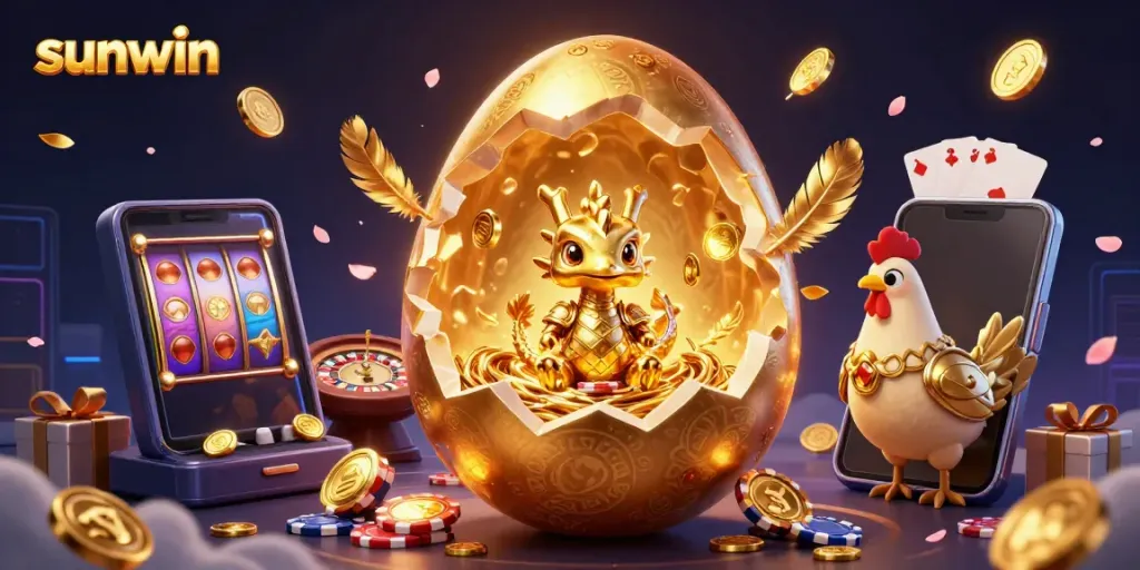 Experience the thrill of winning at sunwin with a baby dragon and golden poker chips in a vibrant casino setting.