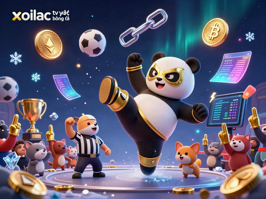 Watch exciting xoilac tv trực tiếp bóng đá with a cartoon panda wrestler and football-themed betting elements.