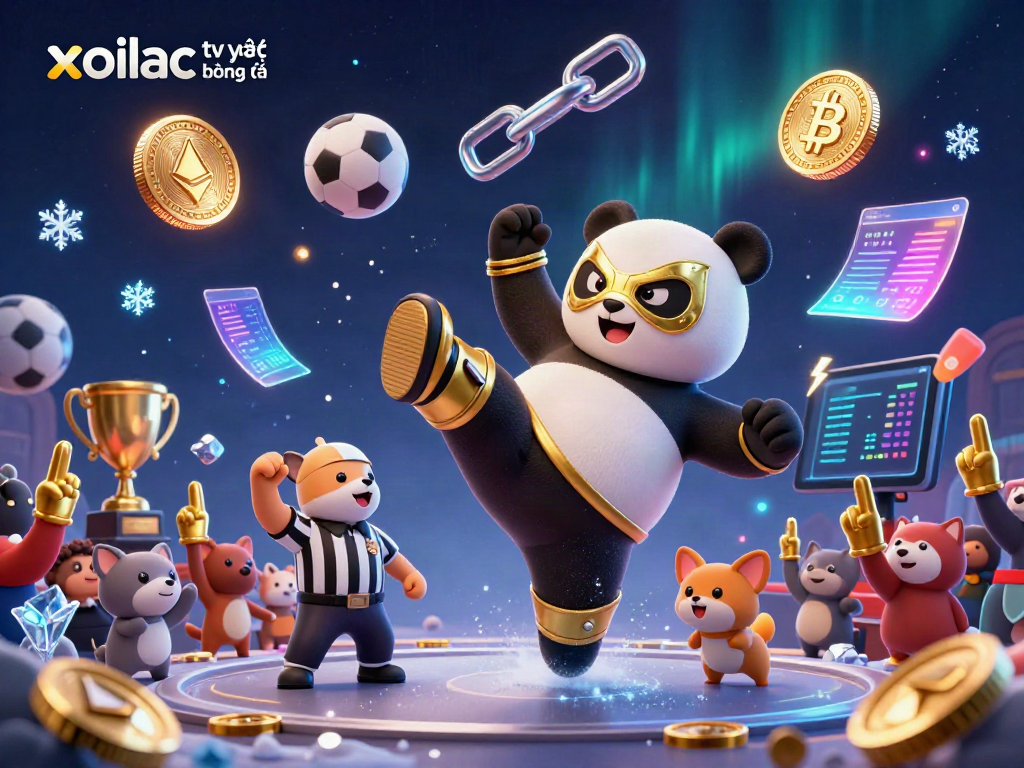 Watch exciting xoilac tv trực tiếp bóng đá with a cartoon panda wrestler and football-themed betting elements.
