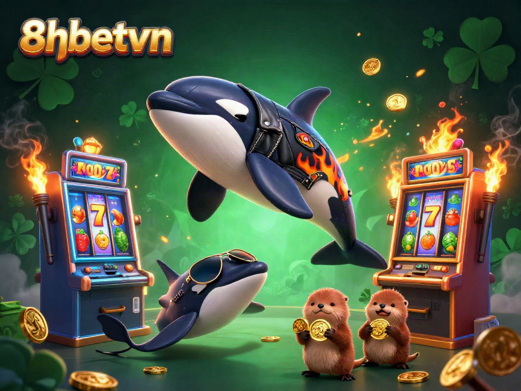 Experience exciting wins with 8xbetvn's vibrant casino gaming scene featuring dynamic characters and slot machines.